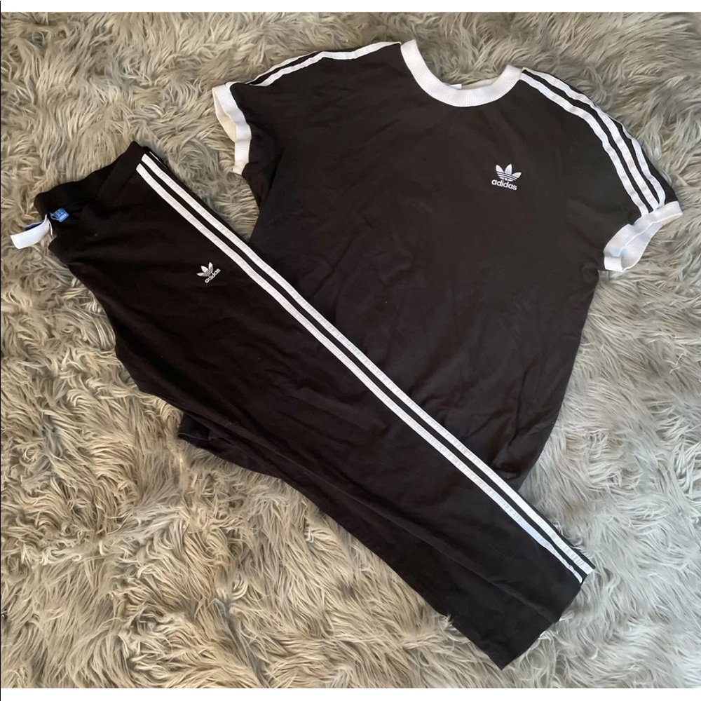 Adidas Trefoil Womens Matching S/S Top & Leggings Set Black Size L
